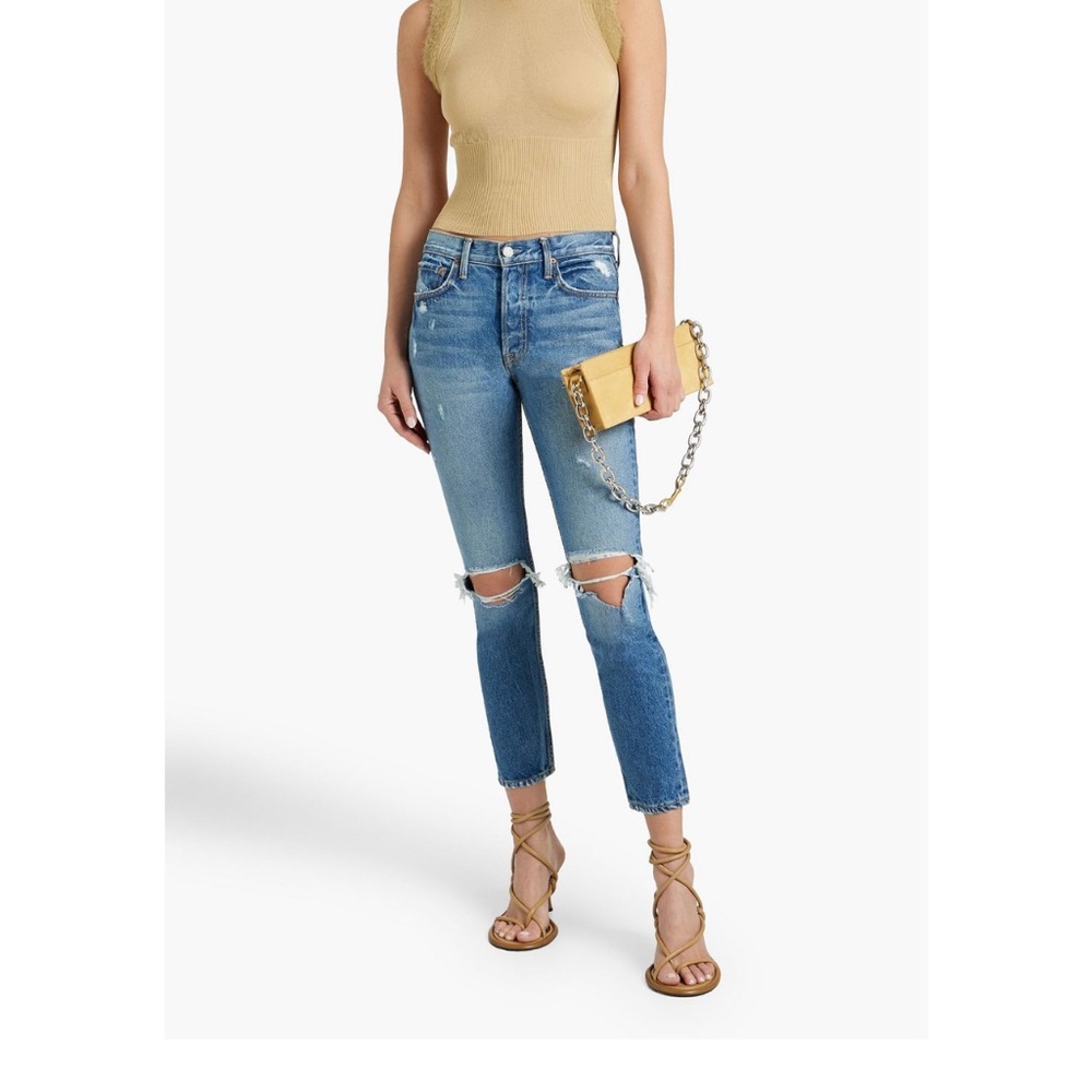 GRLFRND Karolina Distressed Ankle Jeans in Blue
